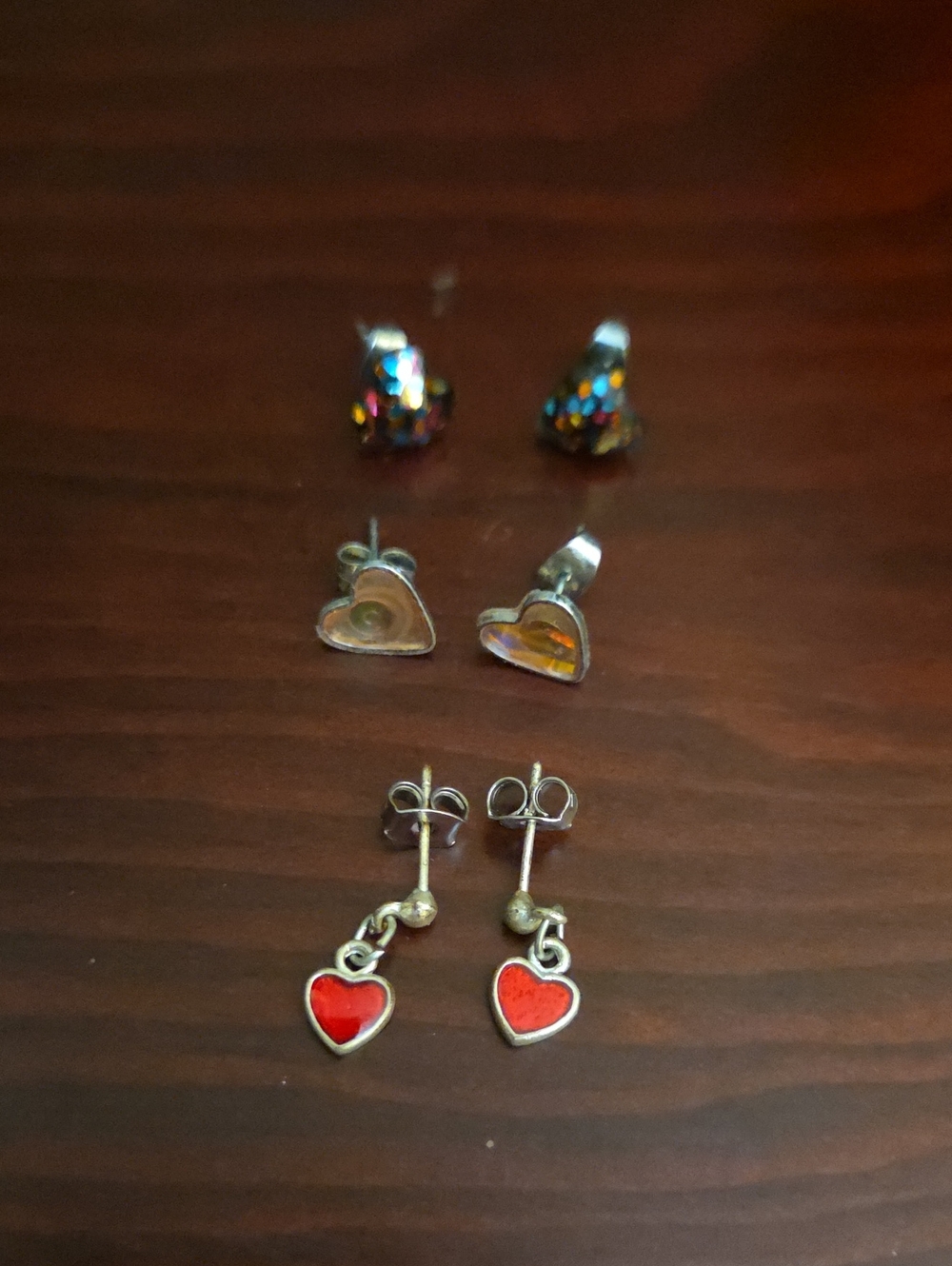 Heart Stud and Dangle Earring Set - Red Heart Accent